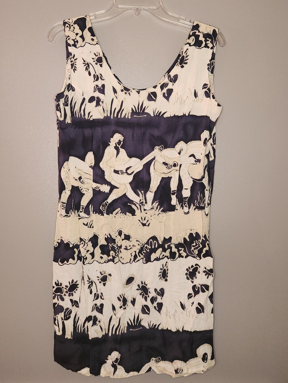 Vintage Jams World Navy and Cream Printed Dress Size 9